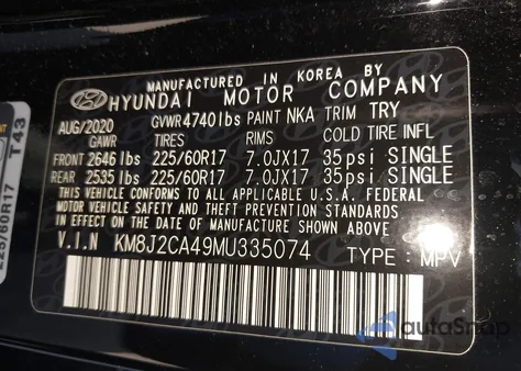 2021 Hyundai Tucson Se z USA, uszkodzony, nr VIN KM8J2CA49MU335074